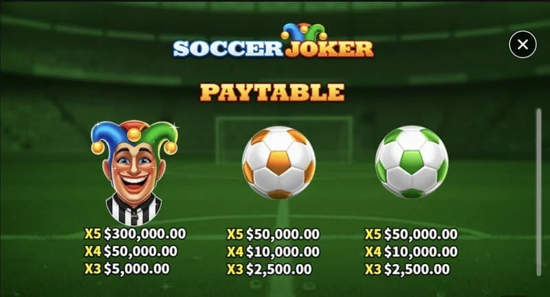Soccer Joker - tableau des gains, première page